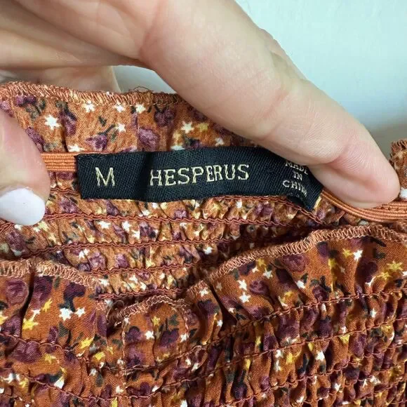 Moody Fall Sz Med Boho Floral Smocked Peasant Balloon Sleeve Crop Top Festival - Picture 6 of 15